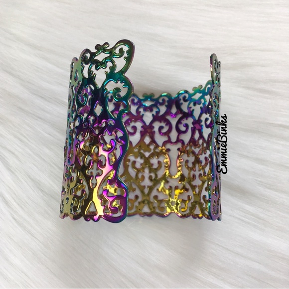 COPY - New Hollowed Out Scroll Metal Oil Slick Holographic Cuff Bracelet - Picture 11 of 16